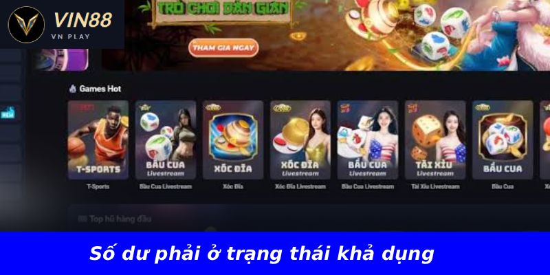Số dư phải ở trạng thái khả dụng